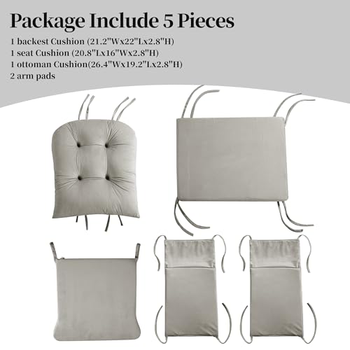 HOMBYS Glider Rocker Replacement Cushions 5 PCS with Storage Side Pocket, Velvet Fabric, Foam & Microfiber Filling, Non-Slip & Washable,Thickened & Supportive for Glider Rocking Chair-Khaki - color: Khaki