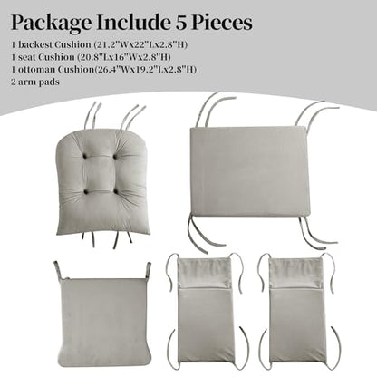 HOMBYS Glider Rocker Replacement Cushions 5 PCS with Storage Side Pocket, Velvet Fabric, Foam & Microfiber Filling, Non-Slip & Washable,Thickened & Supportive for Glider Rocking Chair-Khaki - color: Khaki