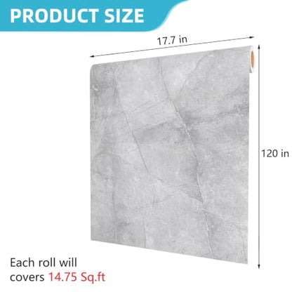 Decotalk Glossy Grey Marble Contact Paper for Countertops 17.7x120 Inch - size: 17.7" x 120"