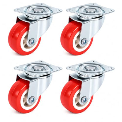 2.5 Inch Caster Wheels Set of 4, 4 Swivel, Red PU, Plate Mount - size: 2.5 Inch