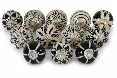 Ceramic Cabinet Knobs Set of 12, Black White Drawer Pulls - color: Black & White