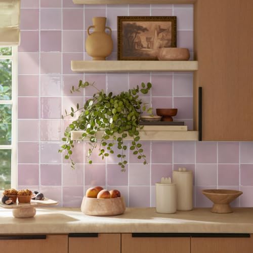 Commomy Thicker Pink Peel and Stick Tiles- 10 pcs of 12" x 12" - color: Glossy Pink & Thicker Design