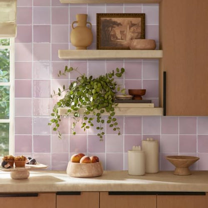 Commomy Thicker Pink Peel and Stick Tiles- 10 pcs of 12" x 12" - color: Glossy Pink & Thicker Design