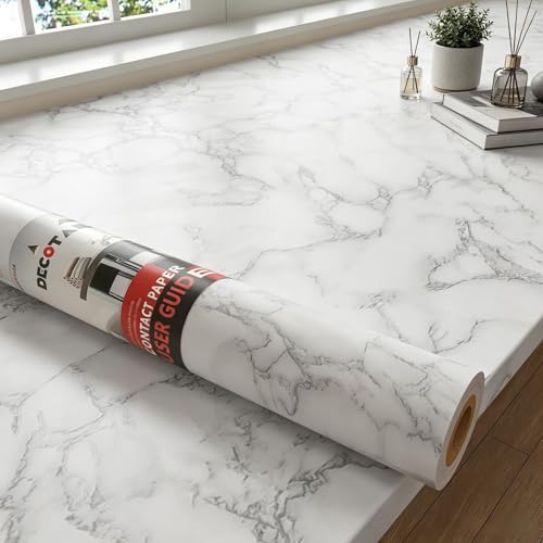 Decotalk White Marble Wallpaper Self Adhesive Marble Countertop Contact Paper for Kitchen Waterproof 17.7in X 120in Marble Contact Paper for Bathroom Decorative Matte Marble Wallpaper Peel and Stick - size: 17.7" x 120"