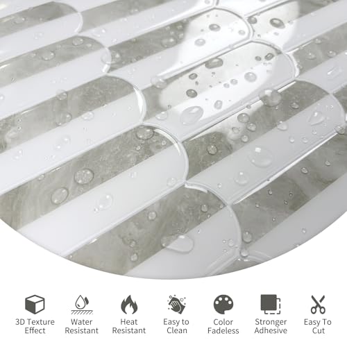 10-Sheet Upgraded Thicker Peel and Stick Kitchen Backsplash Tiles - color: Beige