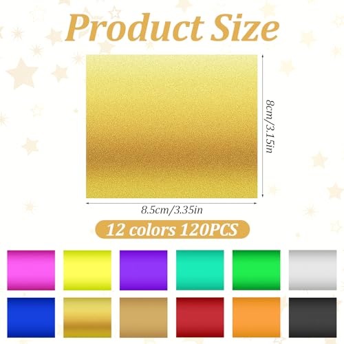 120 PCS Foil Leaf Sheets 12 Colors Foil Sheets for Crafts 3.15×3.35 Inches