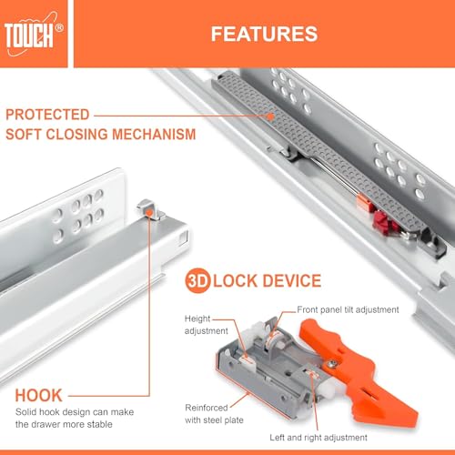 Undermount Drawer Slides 12 Inch, Soft-Close, for 1/2 and 5/8 Inch Drawer Panels, 1 Pair, Concealed Bottom Mount, 75 lb Capacity, 3D Adjustable, Cold-Rolled Steel - color: SOFT-CLOSE, size: 12 Inch