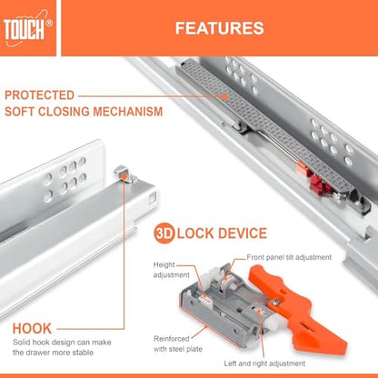 Undermount Drawer Slides 12 Inch, Soft-Close, for 1/2 and 5/8 Inch Drawer Panels, 1 Pair, Concealed Bottom Mount, 75 lb Capacity, 3D Adjustable, Cold-Rolled Steel - color: SOFT-CLOSE, size: 12 Inch