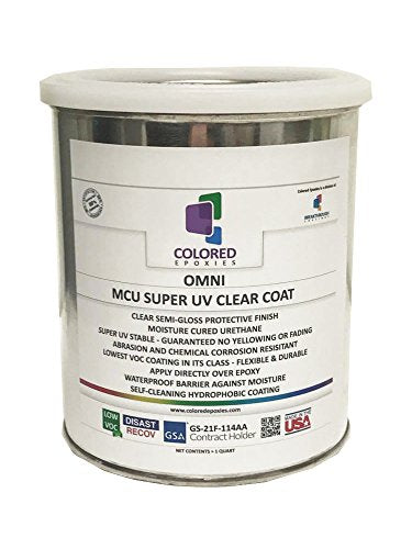 Top Coat Epoxy Finish Moisture-Cured Polyurethane, Against UV Degradation, Non yellowing, Chemical resistance, Long Lasting Wet Look (Quart) - size: Quart