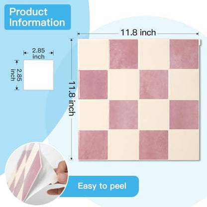Art3d Grid Peel and Stick Backsplash, 10-Pack, 12" x 12", Pink & Warm White - color: Pink and Warm White