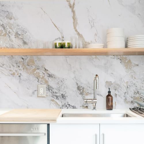 Marble Peel and Stick Wallpaper Thick White Marble Contact Paper for Countertops Waterproof Contact Paper Peel and Stick for Cabinets Old Furniture Kitchen Bathroom
