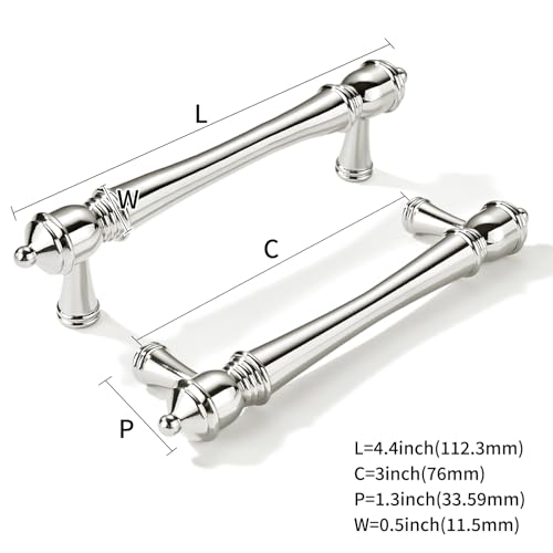 khtumeware 2 Pack 3 inch(76mm) Hole Center Virbant Polished Nickel Cabinet Pulls Heavy-Duty Solid Cabinet Hardware Drawer Pulls Hardware Suitable for Kitchens bathrooms and Dressing Tables - color: Polished Nickel, size: 3inch(76mm) hole center