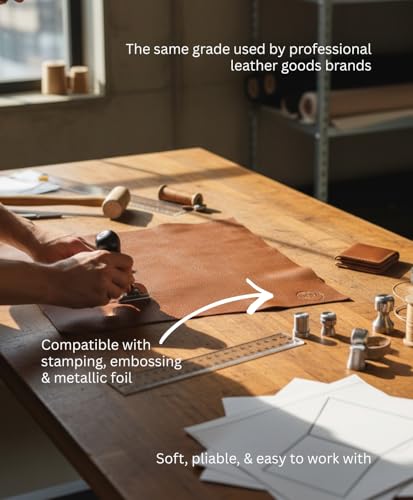 Natural Grain Cow Leathers: 12'' x 12'' Pre-Cut Leather Pieces (Cognac, 5 Pieces) - color: Cognac, size: 5 Pieces