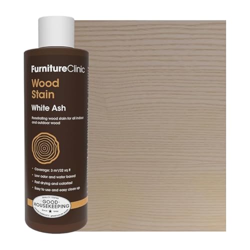 Furniture Clinic Wood Stain | White Ash | Water Based | Fast Drying, Low Odor, & Non-Toxic | for Indoor & Outdoor Furniture and More | Multiple Finishes | (8.5oz / 250ml) - color: White Ash, size: 250ml / 8.5 Fl Oz