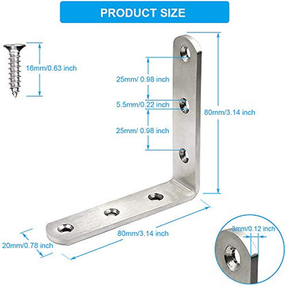 Stainless Steel Corner Bracket - 10 PCS Heavy Duty Right Angle Brackets for Wood Furniture and Metal Joints - 3 x 3 Inch - with Screw - size: 3 x 3 inch 10 pieces