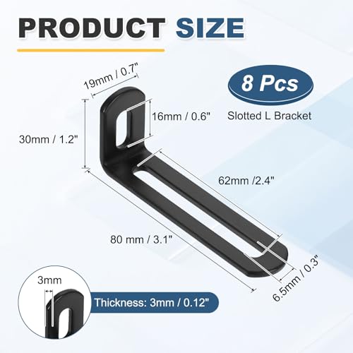 uxcell 8 Pcs Adjustable Right Angle Brackets 3.1"x1.2"x0.7" Black - color: Black, size: 3.1"x1.2"x0.7"