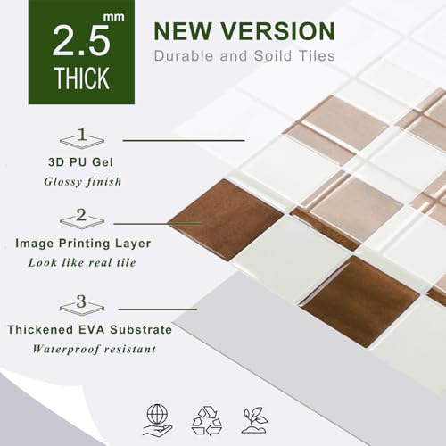 STICKGOO 10 Sheets Peel and Stick Backsplash - 9" x 9" 4D Adhesive Peel and Stick Tile Backsplash for Kitchen&Bathroom - color: White,Orange