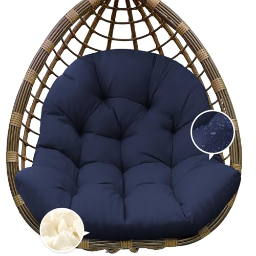 Egg Chair Cushion Replacement, Waterproof Outdoor Hanging Egg Swing Chair Cushions Pads, U-Shaped Thickened Cushions for Hanging Eggs Chair with Ties, 47x33x7 Inches (Blue) - color: Blue