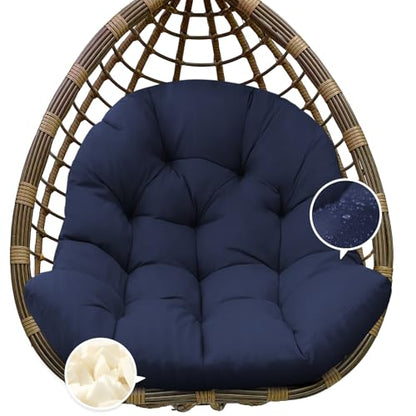 Egg Chair Cushion Replacement, Waterproof Outdoor Hanging Egg Swing Chair Cushions Pads, U-Shaped Thickened Cushions for Hanging Eggs Chair with Ties, 47x33x7 Inches (Blue) - color: Blue