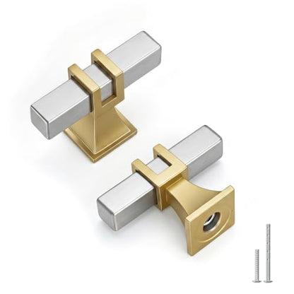 Goldenwarm Brushed Nickel and Gold Cabinet Pulls 3" Nickel and Brass Pulls - color: Brushed Nickel & Matte Gold, size: 3 Inch Hole Centers