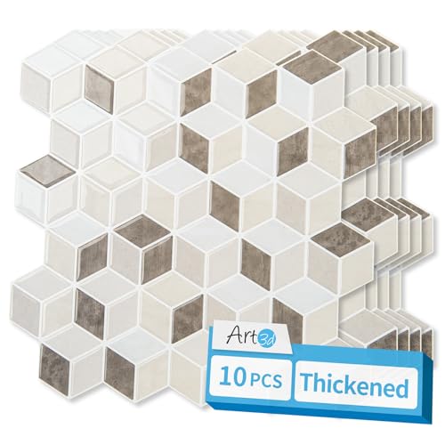 Art3d Peel and Stick Backsplash, 3D Hexagon Wall Tile, 10-Pack, Light Brown