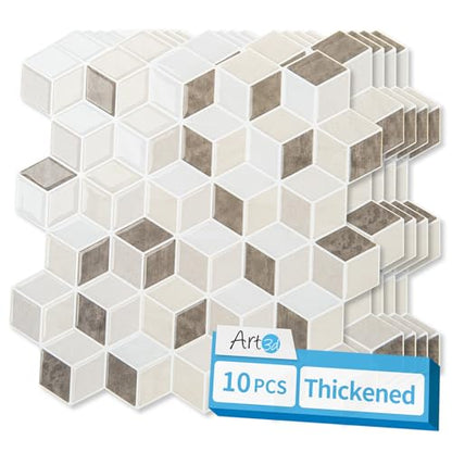 Art3d Peel and Stick Backsplash, 3D Hexagon Wall Tile, 10-Pack, Light Brown