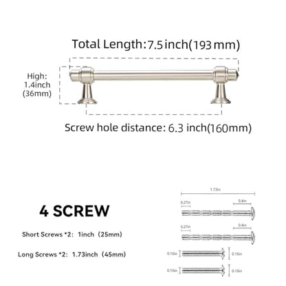 10 Pack 6-1/4 Inch(160mm) Kitchen Cabinet Handles Brushed Satin Nickel Cabinet Pulls Silvery Drawer Pulls Zinc Alloy Kitchen Hardware - color: Brushed Satin Nickel, size: 6-1/4'' Hole Center(160mm)