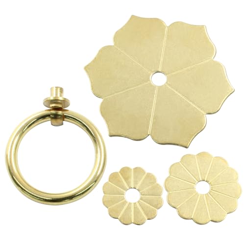 Murtenze Brass Ring Pulls Handle, Gold, 2 Pieces, Flower-2 - color: Gold, Flower-2