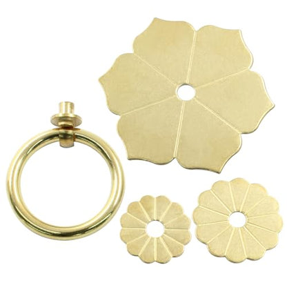 Murtenze Brass Ring Pulls Handle, Gold, 2 Pieces, Flower-2 - color: Gold, Flower-2