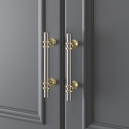 Haliwu 10 Pack 3-3/4 Inch Brushed Nickel and Gold Cabinet Handles - color: Brushed nickel&Gold, size: 3-3/4 inch (96mm) hole spacing