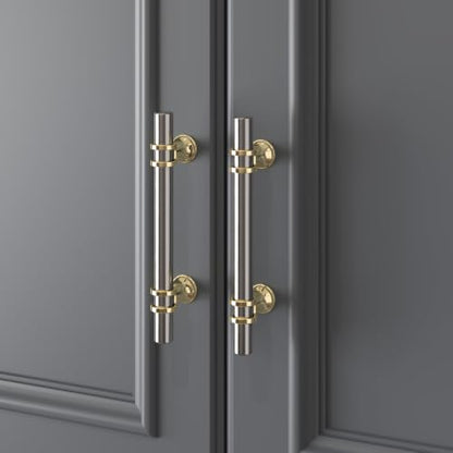 Haliwu 10 Pack 3-3/4 Inch Brushed Nickel and Gold Cabinet Handles - color: Brushed nickel&Gold, size: 3-3/4 inch (96mm) hole spacing
