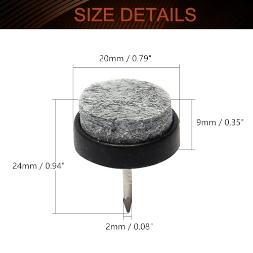 MroMax Round Felt Furniture Pads Nail-on Slider-0.79"/20mm Diameter Screw-on Floor Protectors for Wooden Furniture Chair Tables Leg Feet Non Slip Black Tone 46Pcs - size: 0.79"Dia(20mm)