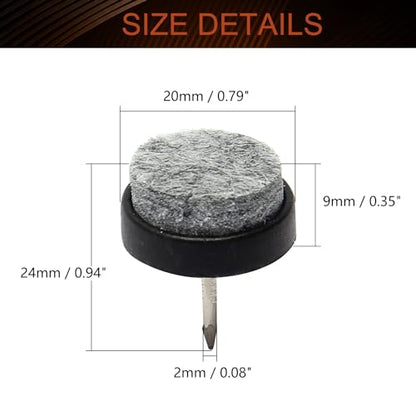 MroMax Round Felt Furniture Pads Nail-on Slider-0.79"/20mm Diameter Screw-on Floor Protectors for Wooden Furniture Chair Tables Leg Feet Non Slip Black Tone 46Pcs - size: 0.79"Dia(20mm)