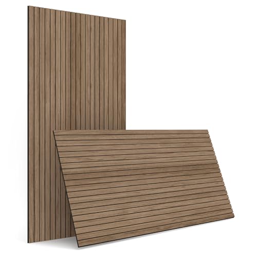 4-Piece Wood Slat Wall Panel for Interior Wall Decor Noise Cancelling 47.2" x 23.6" Peel and Stick Acoustic Decorative 3D Sound Absorbing Wall Paneling, Walnut - color: Walnut, size: 4pcs - 47.2" x 23.6"