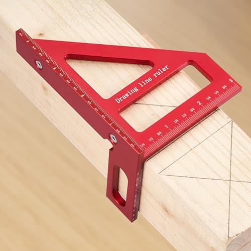 3D Multi-Angle Measuring Ruler, Aluminum Alloy 45°/90° Square Protractor Triangle Rulers, Woodworking Drawing Line Tool, Red(Imperial) - color: Red, size: Imperial