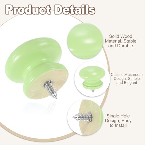 uxcell 8Pcs Round Wood Drawer Knob, 1.26" x 0.98" Self-Tapping Solid Wood Handle Round Cabinet Knob Mushroom Shape Wooden Knobs for Furniture Dresser Wardrobe, Green - color: Green, size: 1.26" x 0.98"