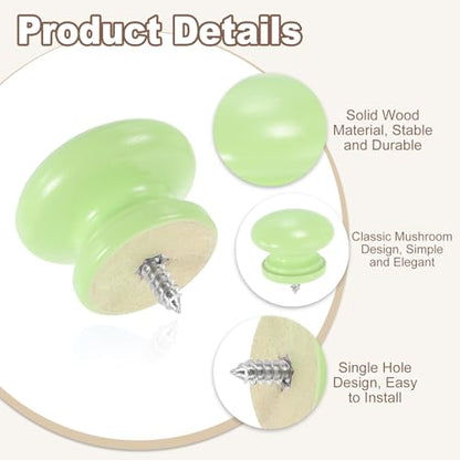 uxcell 8Pcs Round Wood Drawer Knob, 1.26" x 0.98" Self-Tapping Solid Wood Handle Round Cabinet Knob Mushroom Shape Wooden Knobs for Furniture Dresser Wardrobe, Green - color: Green, size: 1.26" x 0.98"