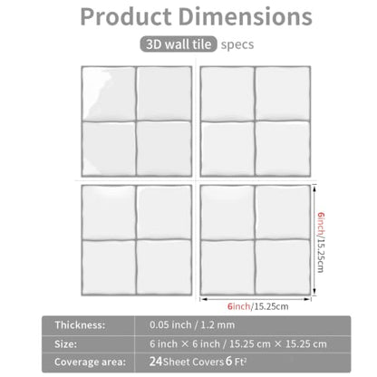 6X6 in Classic White Peel-Stick Tile,24 Sheets Backsplash Tiles - color: White