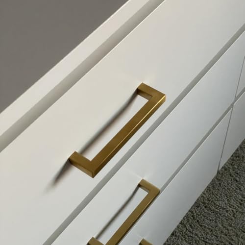 20 Pack Gold Cabinet Handles Square Drawer Pulls 5 inch Hole Centers Brushed Titanium Gold Dresser Pulls Cupboard Handles Stainless Steel Handles for Cabinets and Pulls - color: Gold, size: 5 Inch Hole Centers