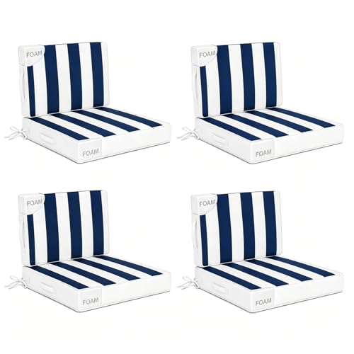24x24 in Outdoor Foam Deep Seat Cushion Set of 4, Water-Resistant & Fade-Resistant Outdoor Chair Cushions, Replacement for Patio Furniture Deep Seat Sofa & Couch,Blue Striped - color: Blue Striped, size: 24x24x3"/24x20"-4set