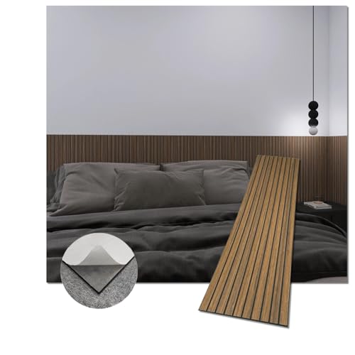 Modern Self-Adhesive Wood Slat Wall Panels, Peel and Stick Wooden Design, Decorative Wall Covering, 8-Pack 47.24x11.81in. Natural Wood Surface(Dark Walnut) - color: Dark Walnut