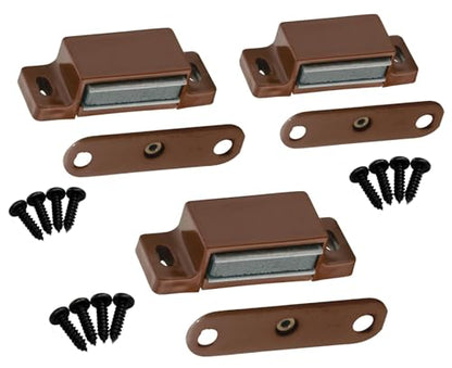 Door/Cabinet Magnetic Catch, Brown, 3 Pack with All Hardware, 4-5 kg Pull Strength, by E.H.C.