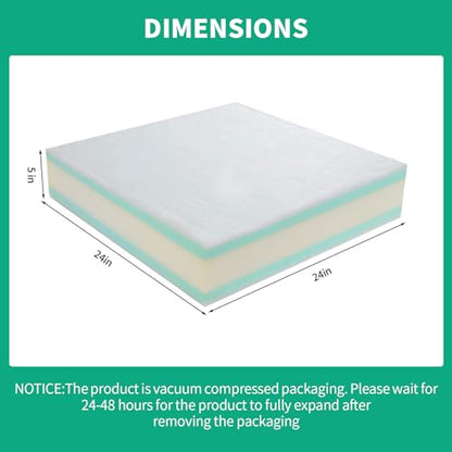 HOMBYS Memory Foam Couch Cushion Replacement, High Density Upholstery Foam Wrapped with Memory Foam & Polyester Batting, Sofa Cushions Inserts with Dacron Fiber Layer,with Removable Cover,5"x24"x24" - size: 5 inch Thick-24"x24"