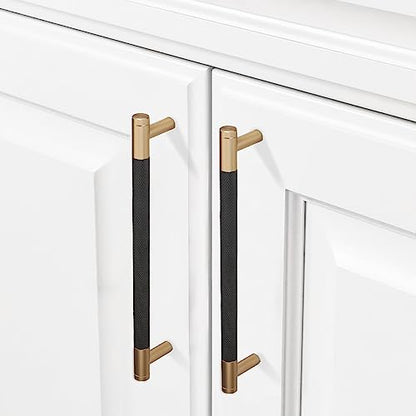 COTYKILEY 10 Pack 7.5 Inch(192mm) Matte Black and Champagne Bronze Knurled Cabinet Handles Knurled Kitchen Cabinet Pulls Cabinet Door Handles Kitchen Cabinet Hardware Cupboard Drawer Pulls - color: Black and Champagne Bronze, size: 7.5" Hole Center（192MM）
