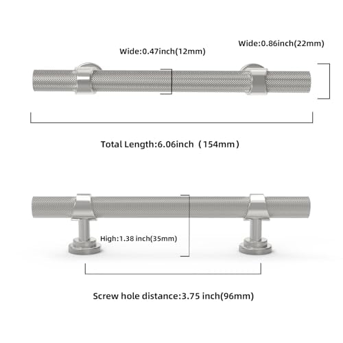 10 Pack 3.5 Inch Brushed Satin Nickel Kitchen Cabinet Handles - color: Brushed Satin Nickel, size: 3-3/4'' Hole Center(96mm)