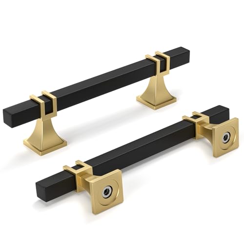 homdiy Black and Gold Cabinet Pulls 3-3/4" Black and Brass Cabinet Pulls - color: Black & Matte Gold, size: 3-3/4 Inch(96mm) Hole Centers