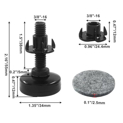 8 Pack Adjustable Leveling Feet - color: Black(8 Pack)
