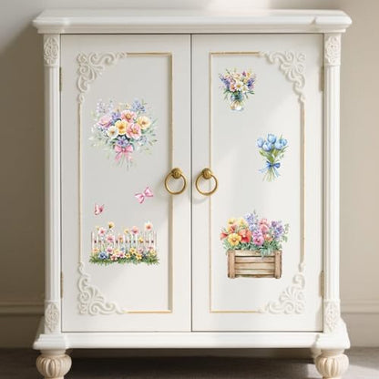 Peacoblue Vase Bouquet Rub On Transfers for Furniture 6"x12" - style: Vase Flower Pot and Bouquet