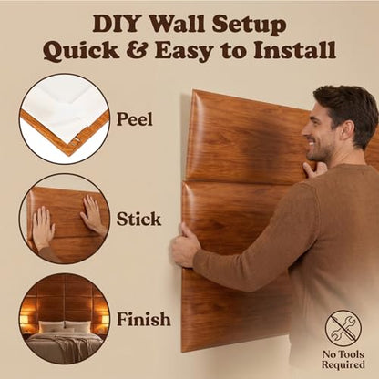 Xuhal 70.8 x 29.4 in Peel and Stick Queen Headboard, 9 Panels, Oak