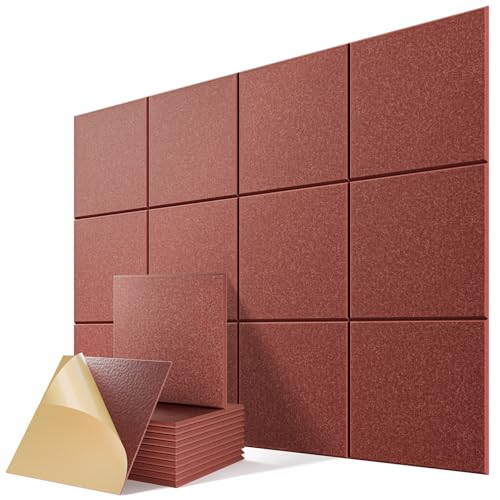 12 Pack Self-Adhesive Sound Proof Foam Panels for Walls 12"x12"x0.4" - color: Red, size: Basic 12 Pack